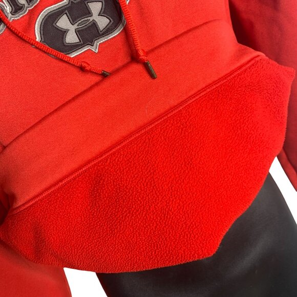 Men's Under Armour Pull Over Hoodie Embroidered Patch Letters Sz SM Red - Picture 5 of 7